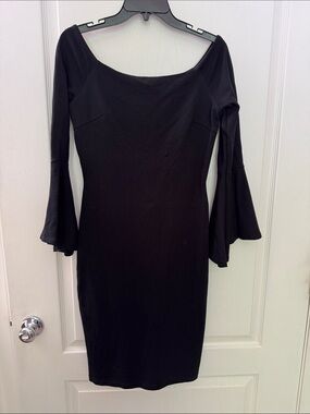 Lulu's Black Bell-Sleeve Sheath Dress